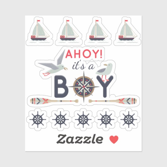 Nautic Sailboat Ship Ahoy Baby Boy Scrapbook Aufkleber (Blatt)