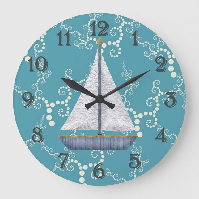 Nautic Sailboat Wall Clock Große Wanduhr (Vorderseite)
