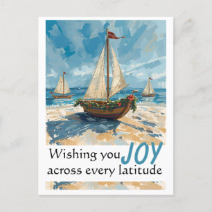 Nautic Sailboat Weihnachtskarte Feiertagspostkarte