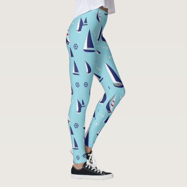 Nautic Sailboats Pattern Ocean Sailing Adventure Leggings (Rechts)