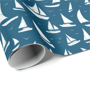 Nautic Sailing Boats Blue White Geschenkpapier