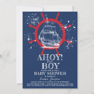 Nautic Sailor Baby Shower Blue Einladung