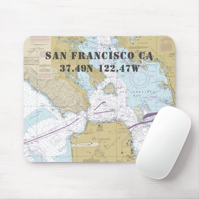 Nautic San Francisco CA Latitude Longitude Mousepad (Mit Mouse)