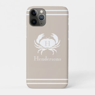 Nautic Sand Tan Taupe White Crab Monogram Name Case-Mate iPhone Hülle