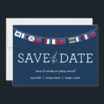 Nautic Save the Date<br><div class="desc">Dieses Save the Date ist mit nautischen Fahnen gestaltet und wäre ideal für jede Hochzeit am Wasser!</div>
