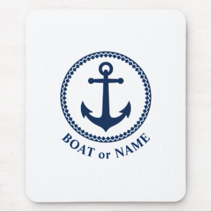 Nautic Sea Anchor Ihr Boot oder Name Navy Blue Mousepad