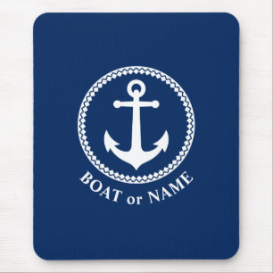 Nautic Sea Anchor Ihr Boot oder Name Navy Blue Mousepad