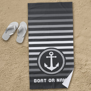 Nautic Sea Anchor Ihr Name oder Boot Grau & Weiß Strandtuch