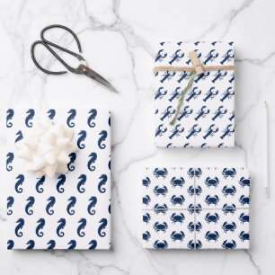Nautic Sea Animals Muster Hummerkrabbe Seepferd Geschenkpapier Set