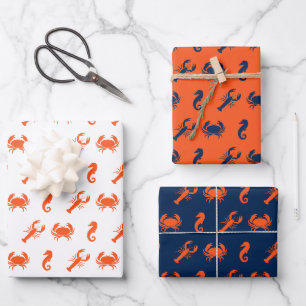 Nautic Sea Animals Muster Hummerkrabbe Seepferd Geschenkpapier Set