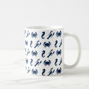 Nautic Sea Animals Muster Hummerkrabbe Seepferd Kaffeetasse