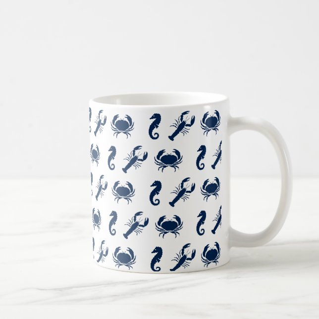 Nautic Sea Animals Muster Hummerkrabbe Seepferd Kaffeetasse (Rechts)