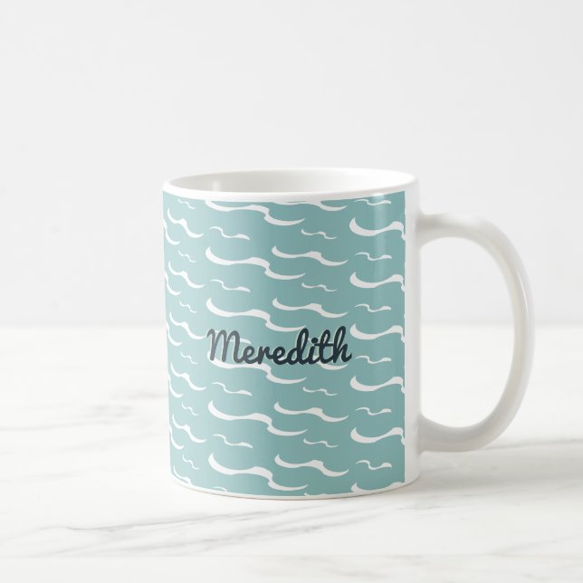 Nautic Sea Waves Summer Beach House Personalisiert Kaffeetasse (Rechts)