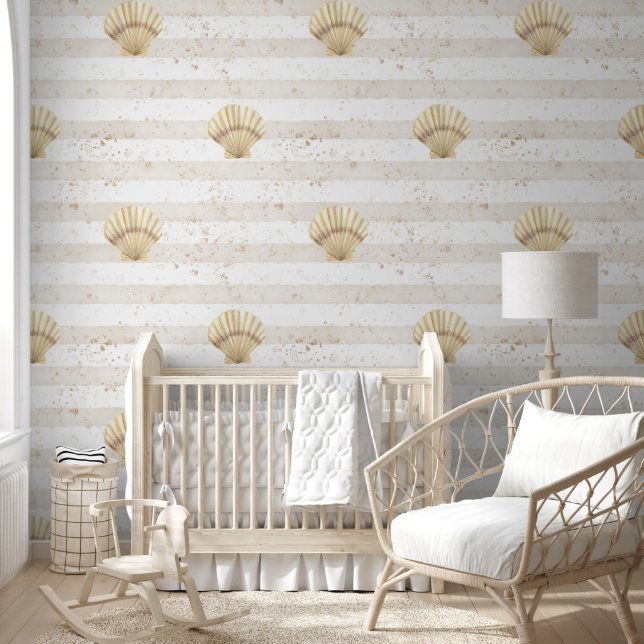 Nautic Seashell Gold Kinderzimmer Wallpaper Tapete (Kinder)