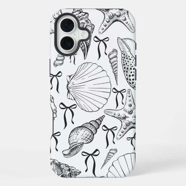 Nautic Seashell Pattern in Weiß und Schwarz iPhone Hülle (Rückseite)
