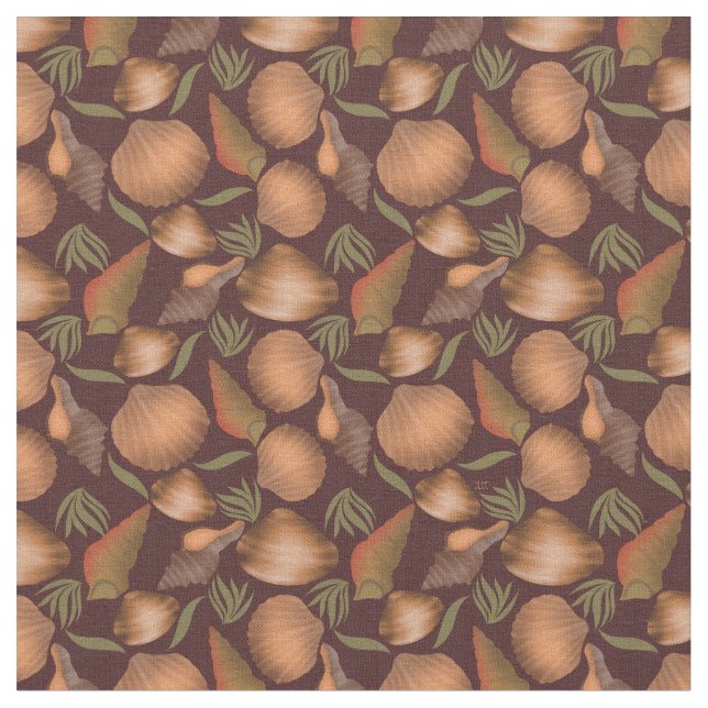 Nautic Seashell Red Pattern Stoff (Nahaufnahme)