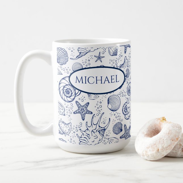 Nautic Seashell Themed Custom Coffee Tasse (Mit Donut)
