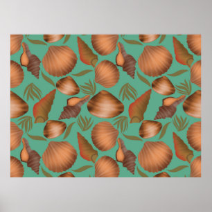 Nautic Seashell Türkise Pattern Poster