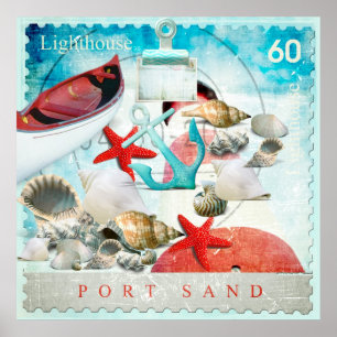 Nautic Seashells Anchor Starfish Beach Thema Poster