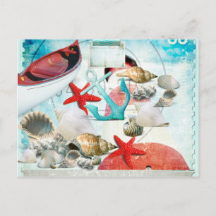 Nautic Seashells Anchor Starfish Beach Thema Postkarte
