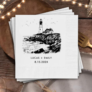 Nautic Seaside Lighthouse Dark Black Wedding Serviette