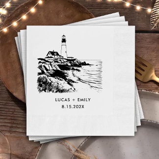 Nautic Seaside Lighthouse Dark Black Wedding Serviette