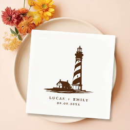 Nautic Seaside Lighthouse Dark Blue Wedding Serviette