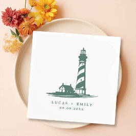 Nautic Seaside Lighthouse Dark Blue Wedding Serviette
