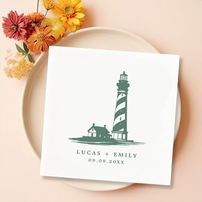 Nautic Seaside Lighthouse Dark Blue Wedding Serviette (Von Creator hochgeladen)