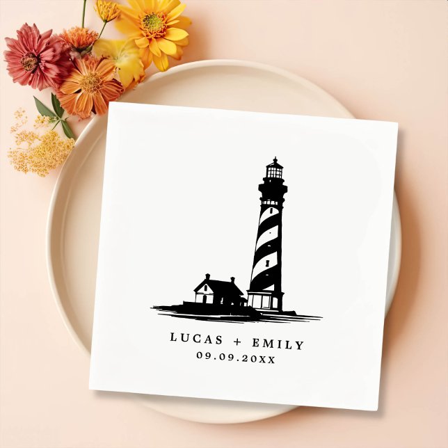 Nautic Seaside Lighthouse Dark Blue Wedding Serviette (Von Creator hochgeladen)