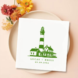 Nautic Seaside Lighthouse Dark Blue Wedding Serviette