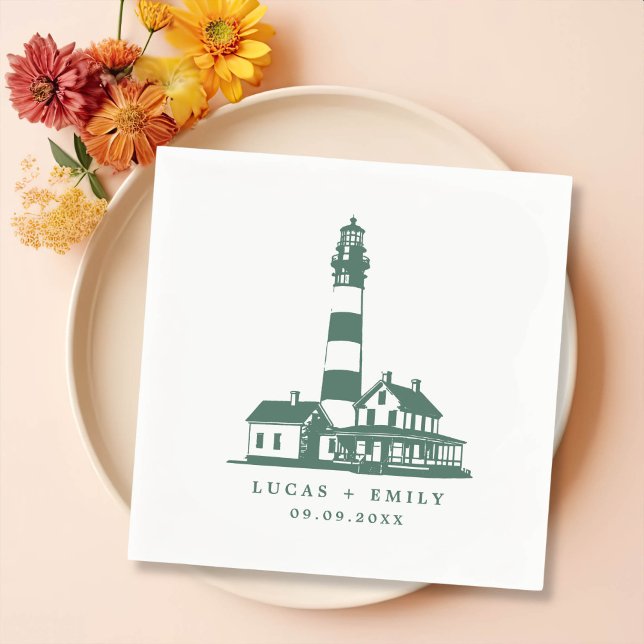 Nautic Seaside Lighthouse Dark Blue Wedding Serviette (Von Creator hochgeladen)