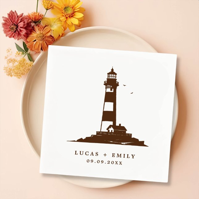 Nautic Seaside Lighthouse Dark Blue Wedding Serviette (Von Creator hochgeladen)