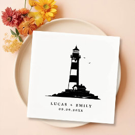Nautic Seaside Lighthouse Dark Blue Wedding Serviette