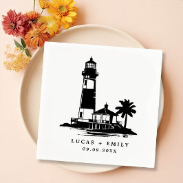 Nautic Seaside Lighthouse Dark Blue Wedding Serviette