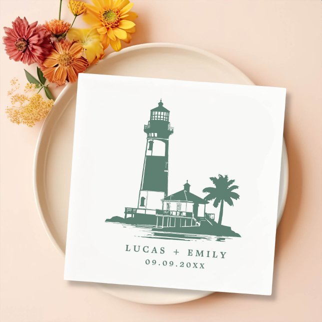 Nautic Seaside Lighthouse Dark Blue Wedding Serviette (Von Creator hochgeladen)