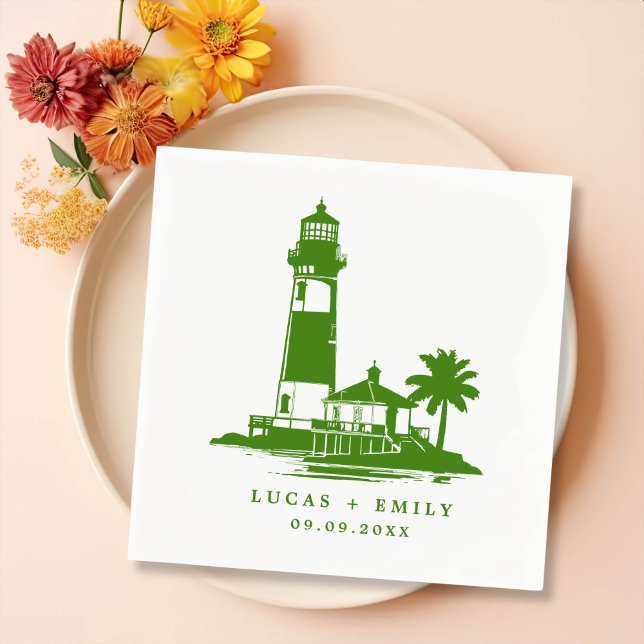 Nautic Seaside Lighthouse Dark Blue Wedding Serviette (Von Creator hochgeladen)
