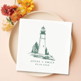 Nautic Seaside Lighthouse Dark Blue Wedding Serviette