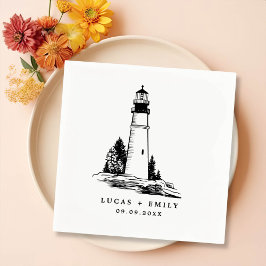 Nautic Seaside Lighthouse Dark Blue Wedding Serviette