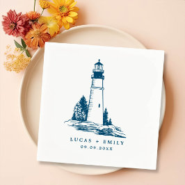 Nautic Seaside Lighthouse Dark Blue Wedding Serviette