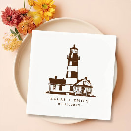 Nautic Seaside Lighthouse Dark Blue Wedding Serviette