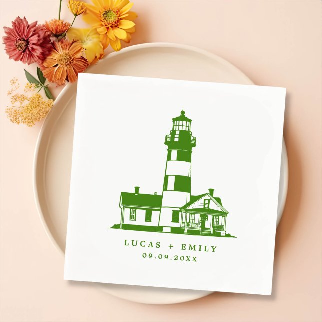 Nautic Seaside Lighthouse Dark Blue Wedding Serviette (Von Creator hochgeladen)