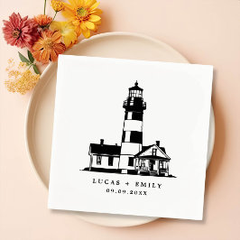 Nautic Seaside Lighthouse Dark Blue Wedding Serviette