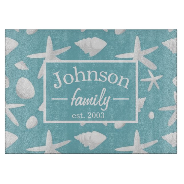 Nautic Seastar Seashells Family Beach House Schneidebrett (Vorderseite)