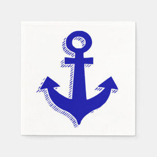 Nautic Ship Anchor Navy Blue & White Beach Serviette