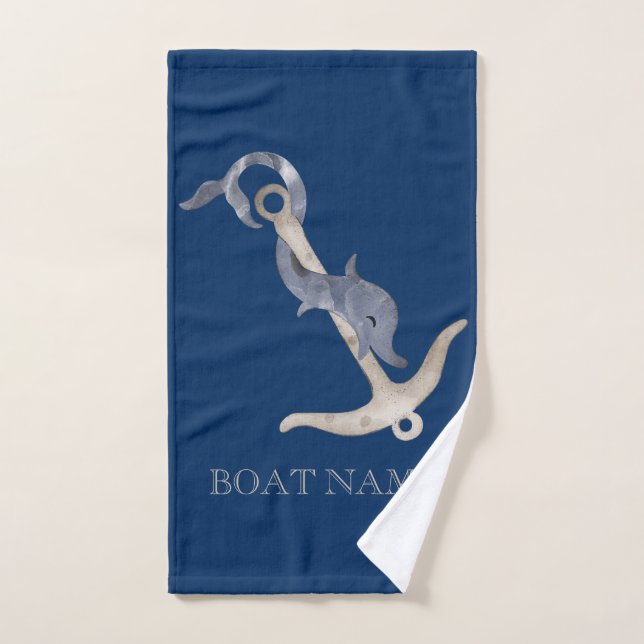 Nautic Spirit Anchor Dolphin Navy Blue Badhandtuch Set (Handtuch)