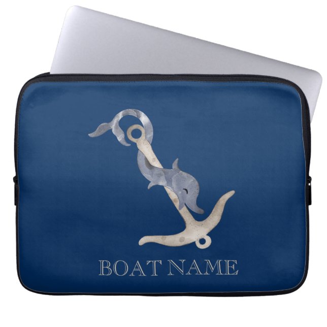 Nautic Spirit Anchor Dolphin Navy Blue Laptopschutzhülle (Vorderseite)