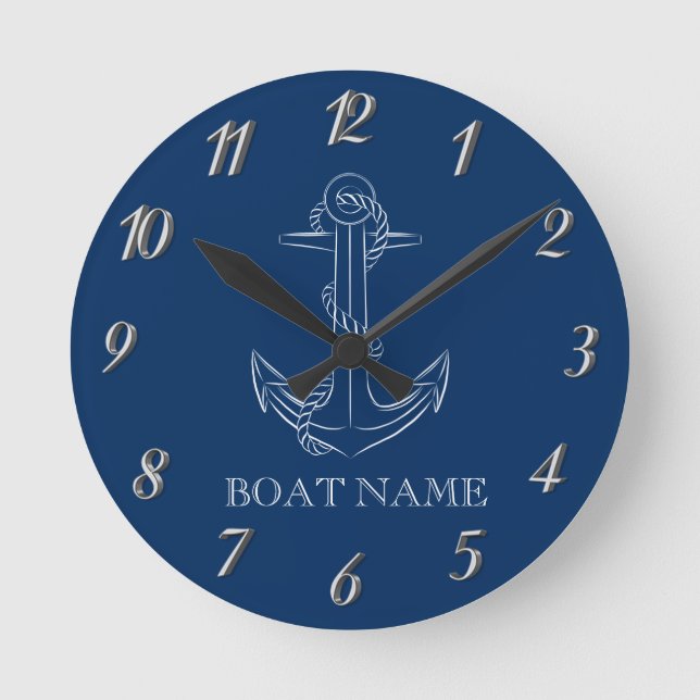 Nautic Spirit Anchor Navy Blue Runde Wanduhr (Vorderseite)