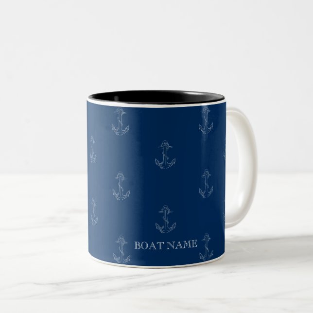 Nautic Spirit Anchors Navy Blue Zweifarbige Tasse (VorderseiteRechts)