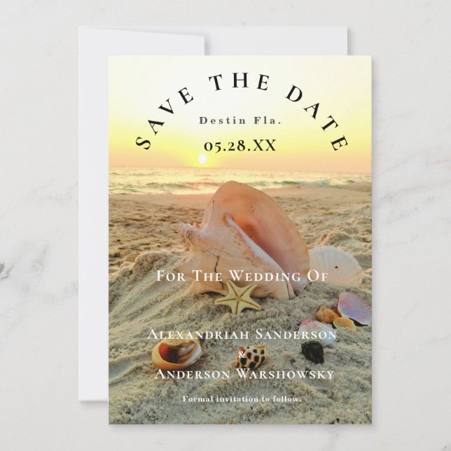 Nautic Starfish Name Beach Sunset Save the Date Einladung (Vorderseite)